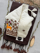 Brown Handloom Cotton Saree With Embrodery Work Redy Made Blouse